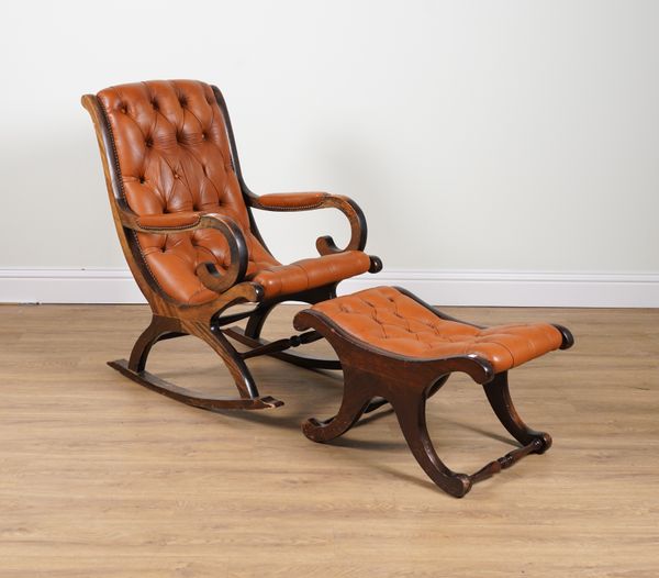 A REGENCY STYLE MAHOGANY ROCKING OPEN ARMCHAIR (2)