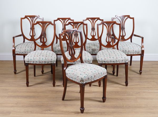 A SET OF EIGHT EDWARDIAN MAHOGANY SHIELD BACK DINING CHAIRS (8)