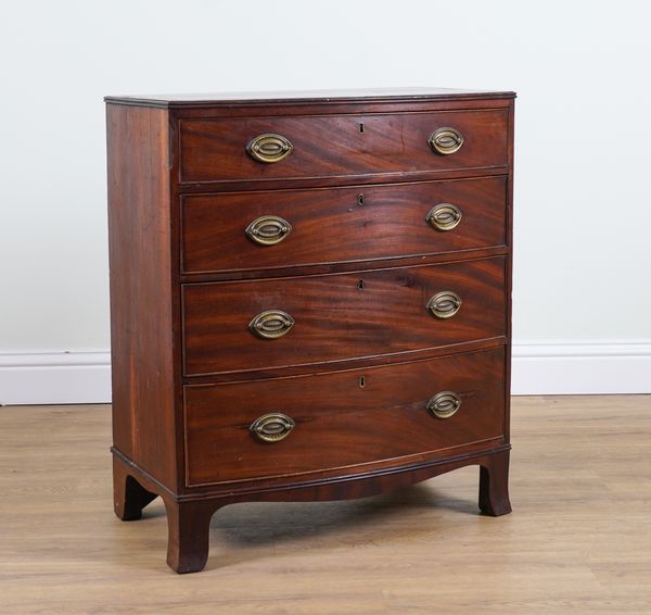 A 19TH CENTURY MAHOGANY BOWFRONT FOUR DRAWER CHEST