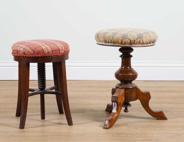 A LATE VICTORIAN WALNUT REVOLVING PIANO STOOL (2)