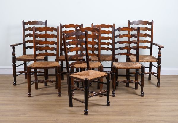 A MATCHED SET OF EIGHT ASH LADDER BACK DINING CHAIRS (8)