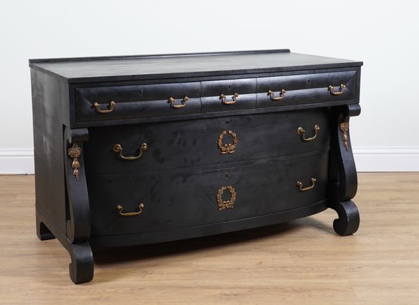 A MODERN CONTINENTAL BLACK PAINTED FIVE DRAWER CHEST