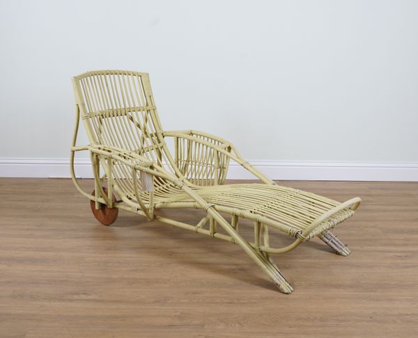 A MID 20TH CENTURY YELLOW PAINTED BAMBOO SUN LOUNGER