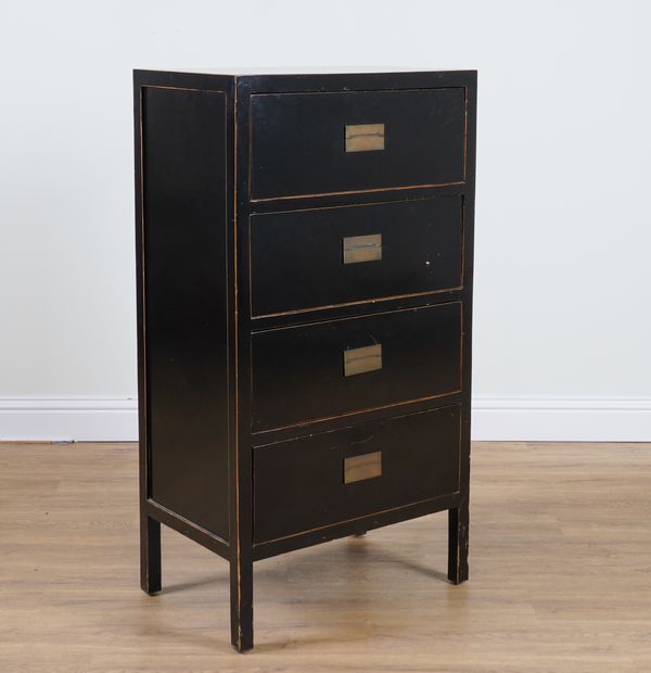 A MODERN BLACK LACQUER FOUR DRAWER TALL CHEST