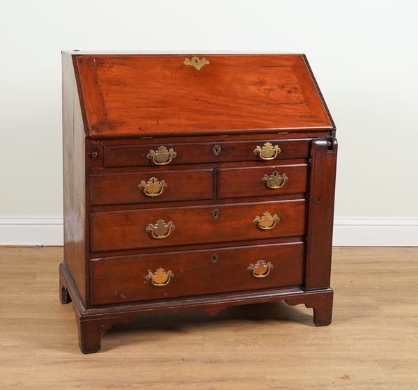 A GEORGE III MAHOGANY FIVE DRAWER BUREAU