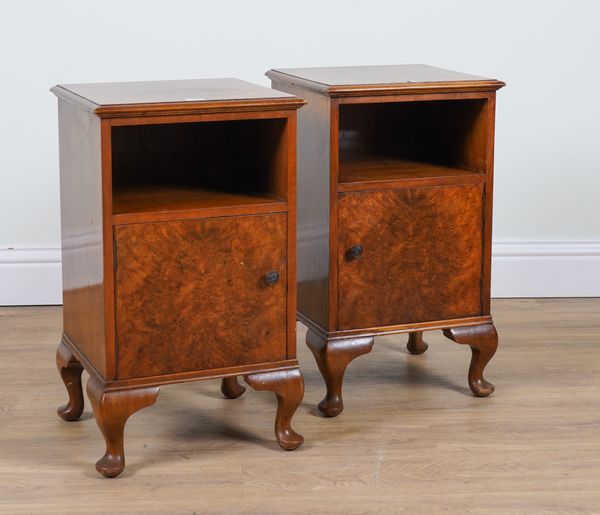 A PAIR OF MID 20TH CENTURY  BURR WALNUT BEDSIDE CUPBOARDS (2)