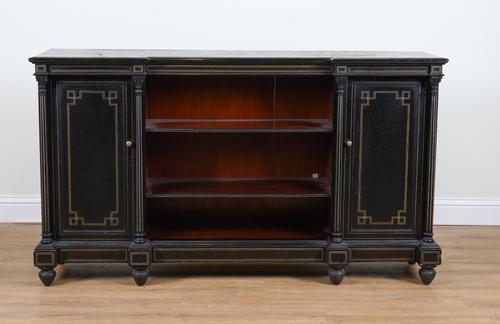 A LATE VICTORIAN EBONISED SIDE CABINET