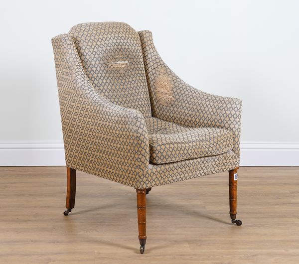 A 19TH CENTURY SQUARE BACK EASY ARMCHAIR