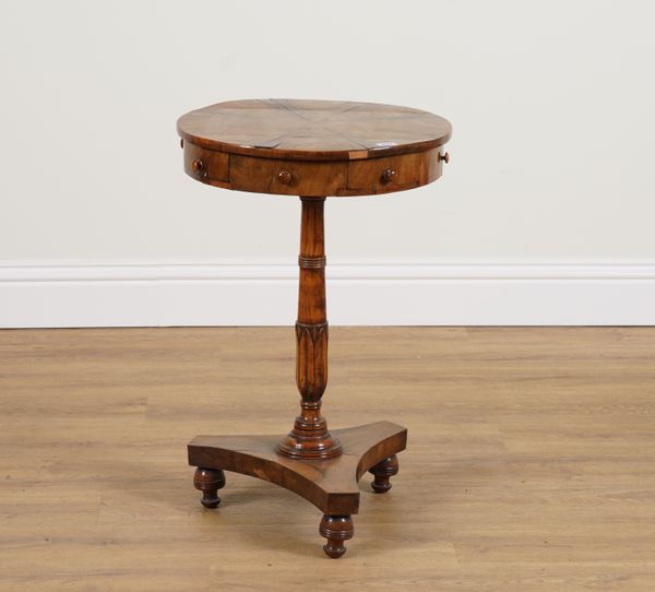 A GEORGE IV WALNUT DRUM TABLE