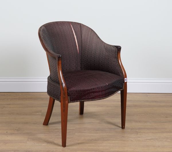 A 19TH CENTURY MAHOGANY FRAMED TUB BACK EASY ARMCHAIR