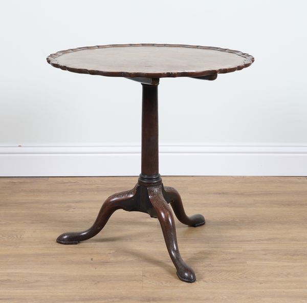 A GEORGE III AND LATER MAHOGANY SNAP TOP TRIPOD OCCASIONAL TABLE