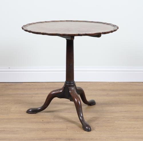 A GEORGE III AND LATER MAHOGANY SNAP TOP TRIPOD OCCASIONAL TABLE
