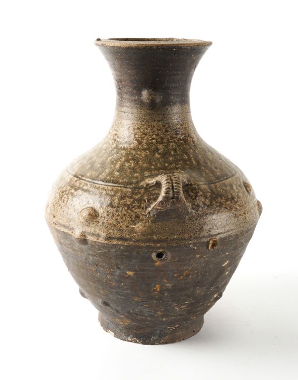 A CHINESE POTTERY TWO-HANDLED VASE, HU