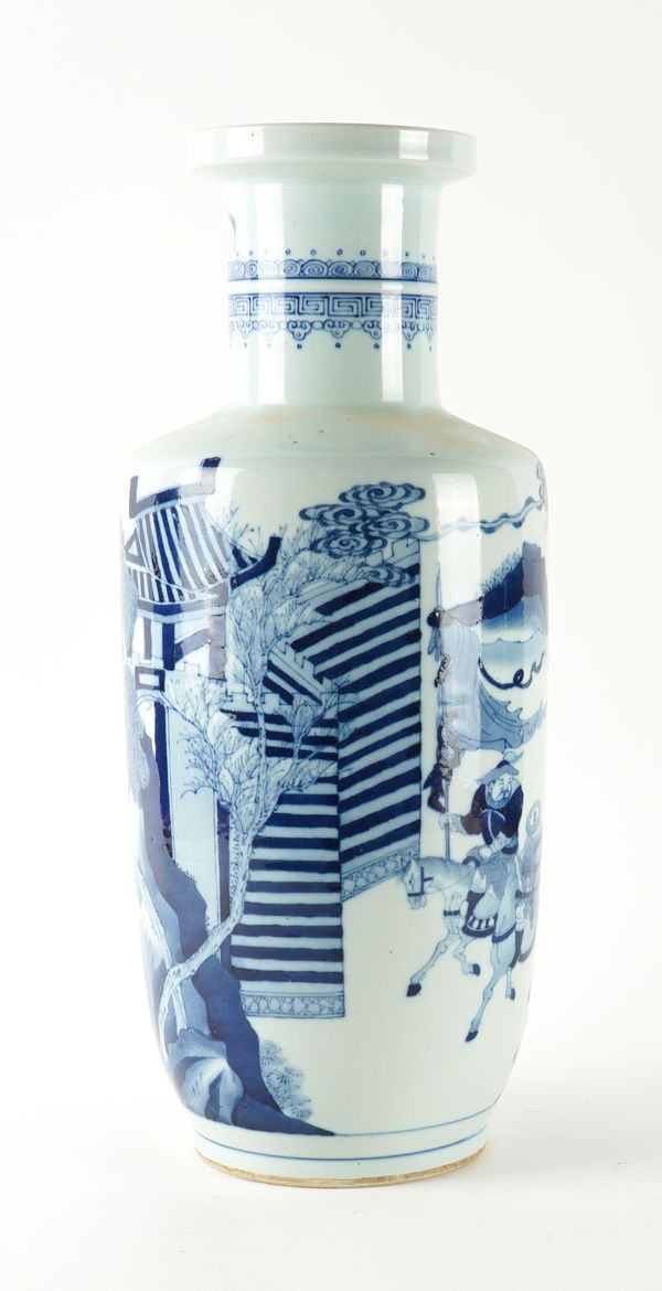 A TALL CHINESE BLUE AND WHITE ROULEAU VASE