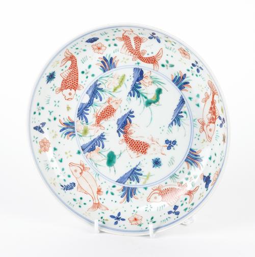 A CHINESE WUCAI `CARP' DISH