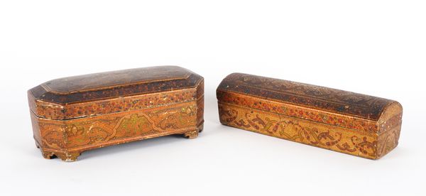 TWO KASHMIR PAPIER MACHE PEN BOXES