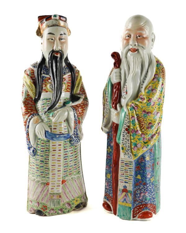 TWO LARGE CHINESE FAMILLE ROSE FIGURES OF STAR GODS (2)