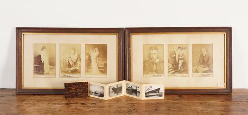 FILM AND ENTERTAINMENT: TWO MOUNTED DISPLAYS OF  VICTORIAN SEPIA CABINET CARDS OF ACTORS, INCLUDING HENRY IRVING, ELLEN TERRY AND OTHERS (3)