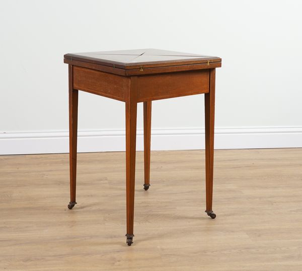 AN EDWARDIAN MAHOGANY ENVELOPE CARD TABLE (2)