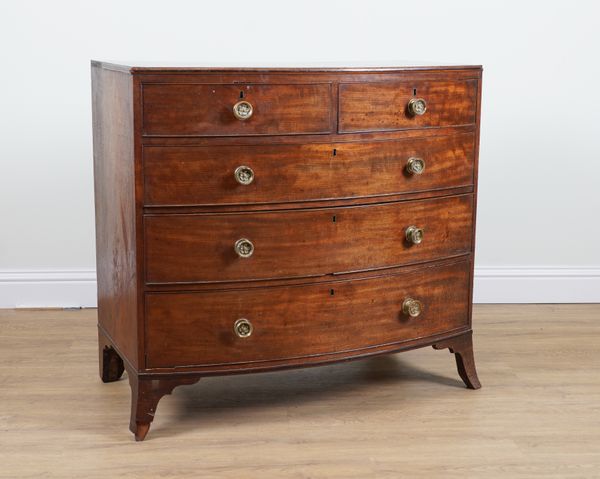 A GEORGE III MAHOGANY BOWFRONT FIVE DRAWER CHEST