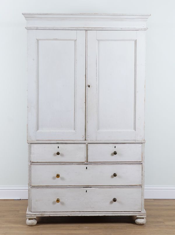 A VICTORIAN WHITE PAINTED PINE LINEN PRESS