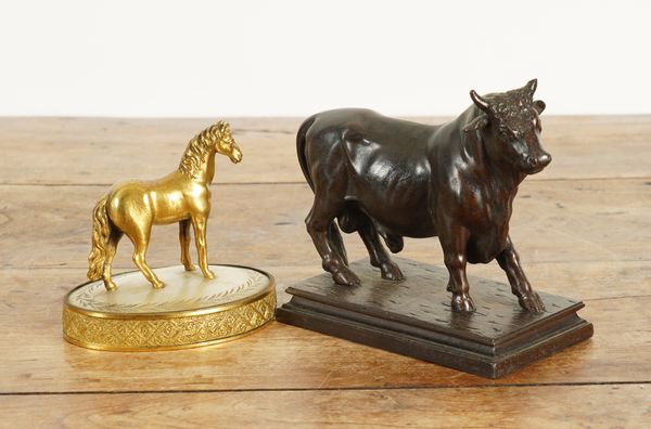 A FRENCH CHARLES X PALAIS ROYALE ORMOLU MOUNTED EQUESTRIAN STATUETTE (2)