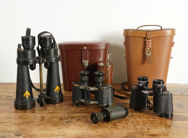 THREE SETS OF BINOCULARS INCLUDING A WWII PAIR BY BARR & STROUD (6)