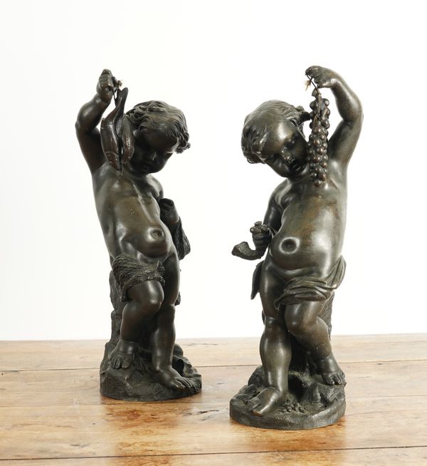 A PAIR OF FRENCH BRONZE CHERUBS IN THE MANNER OF CLODION (2)