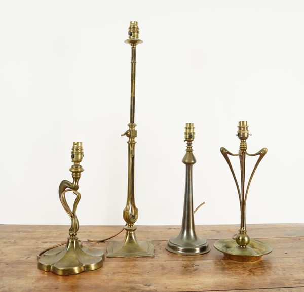 FOUR ART NOUVEAU STYLE BRASS TABLE LAMPS (4)