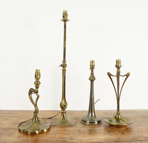 FOUR ART NOUVEAU STYLE BRASS TABLE LAMPS (4)