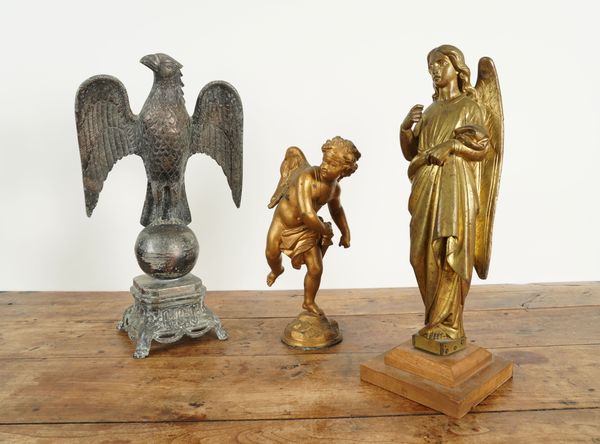 A FRENCH GILT BRONZE FIGURE OF AN ANGEL, POSSIBLY THE ANGEL GABRIEL (3)