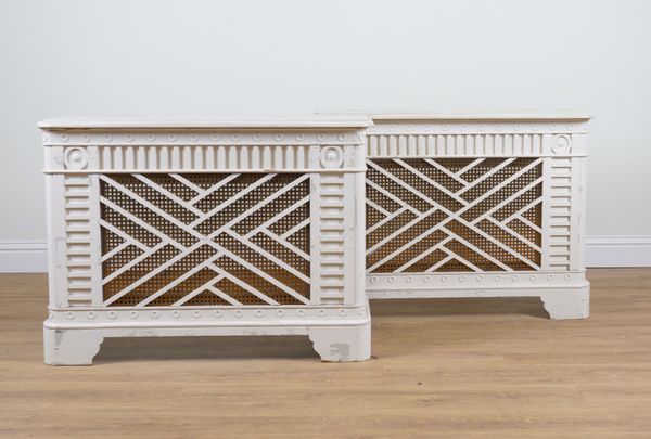 A PAIR OF MARBLE TOPPED RADIATOR COVERS (2)