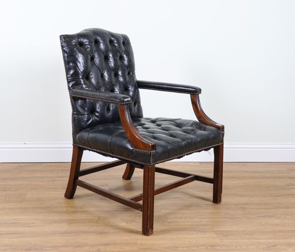 A GEORGE III STYLE MAHOGANY FRAMED GAINSBOROUGH OPEN ARMCHAIR