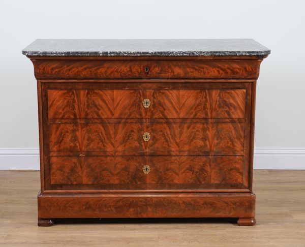 A 19TH CENTURY FRENCH MARBLE TOPPED COMMODE