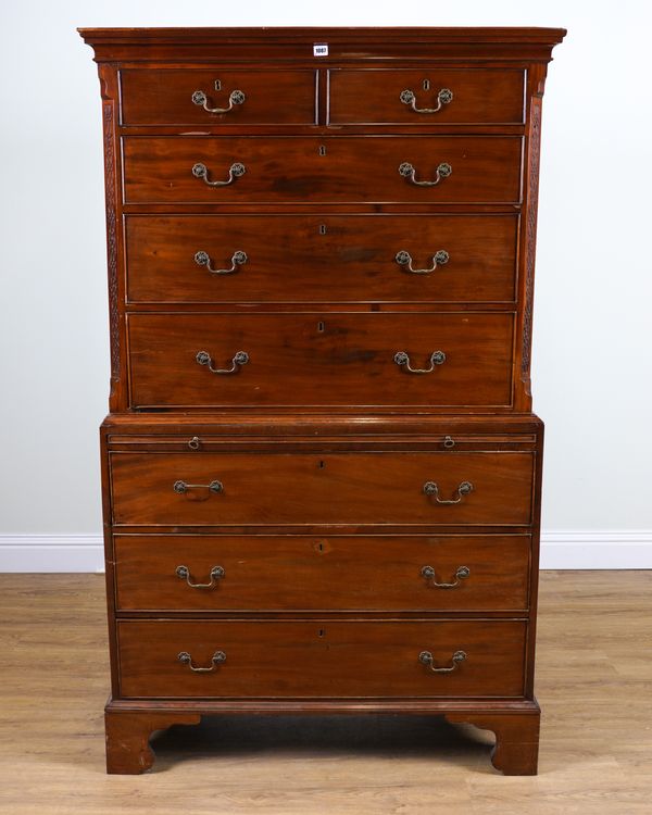 A GEORGE III  MAHOGANY EIGHT DRAWER CHEST ON CHEST