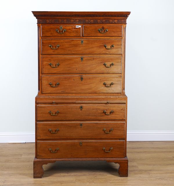 A GEORGE III MAHOGANY EIGHT DRAWER CHEST ON CHEST