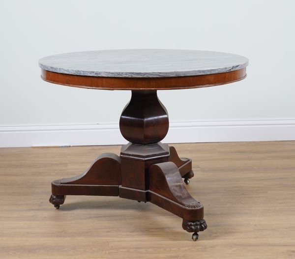 A 19TH CENTURY FRENCH MARBLE TOPPED GUERIDON CENTER TABLE