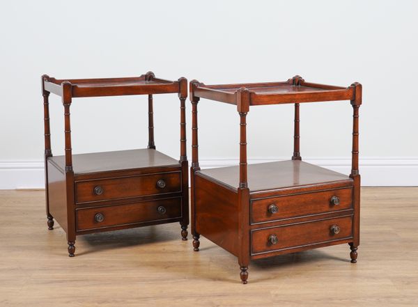 A PAIR OF GEORGE III STYLE MAHOGANY BEDSIDE TABLES (2)