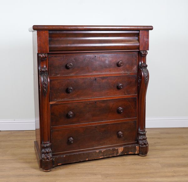 AN EARLY VICTORIAN MAHOGANY FIVE DRAWER CHEST