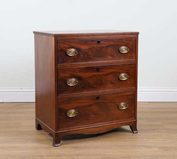 A 19TH CENTURY MAHOGANY THREE DRAWER CHEST