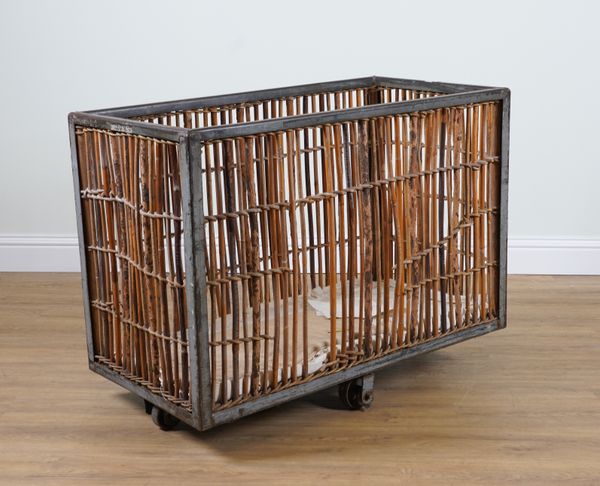 A MID 20TH CENTURY METAL BOUND BAMBOO TROLLY