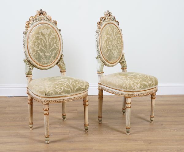 A PAIR OF REGENCY STYLE POLYCHROME PAINTED SIDE CHAIRS (2)