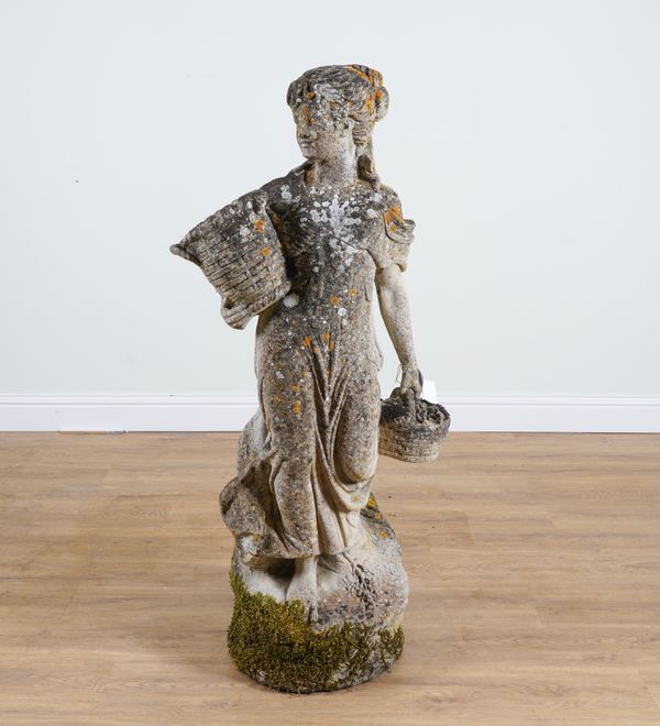 A RECONSTITUTED STONE FIGURE OF A CLASSICAL MAIDEN