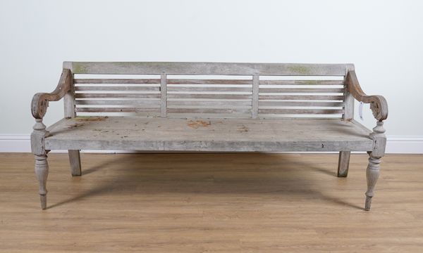 A SWEDISH STYLE HARDWOOD GARDEN BENCH