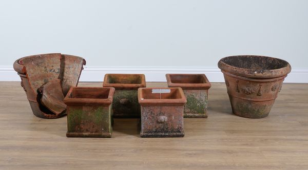 A SET OF FOUR TERRACOTTA SQUARE PLANTERS (6)