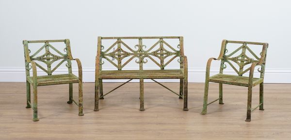 A 19TH CENTURY GREEN PAINTED WROUGHT IRON CHILD'S GARDEN SUITE (3)