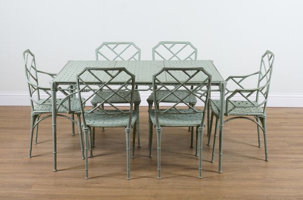 A GREEN PAINTED CAST ALUMINIUM RECTANGULAR GARDEN TABLE (7)