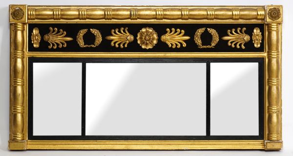 A REGENCY GILT FRAMED TRIPLE PLATE OVERMANTEL MIRROR