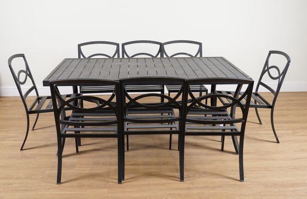 A MODERN BLACK METAL RECTANGULAR GARDEN TABLE (9)