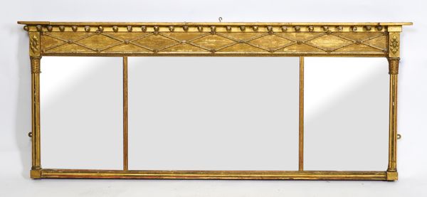 A REGENCY GILT FRAMED TRIPLE PLATE OVER MANTEL MIRROR